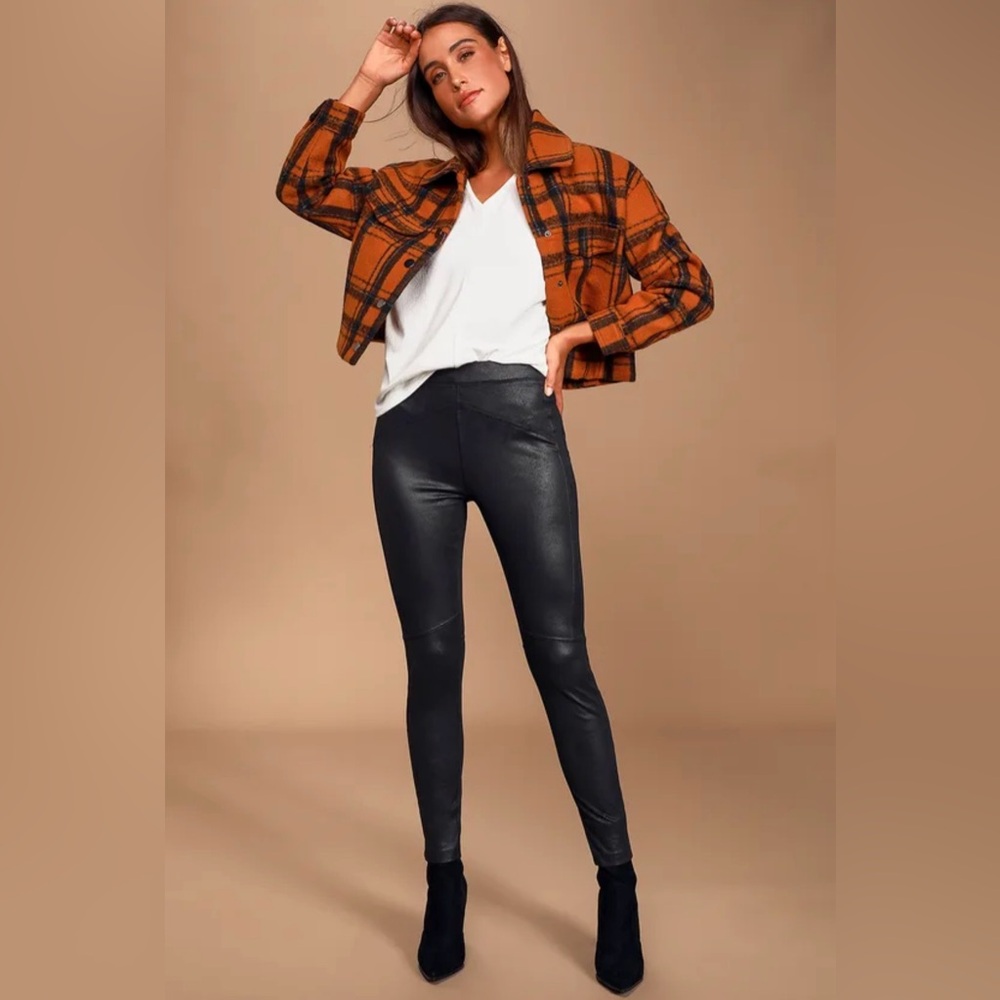 FREE PEOPLE Midnight Vegan Faux Suede Leather Leggings Black Boho Grunge Size M